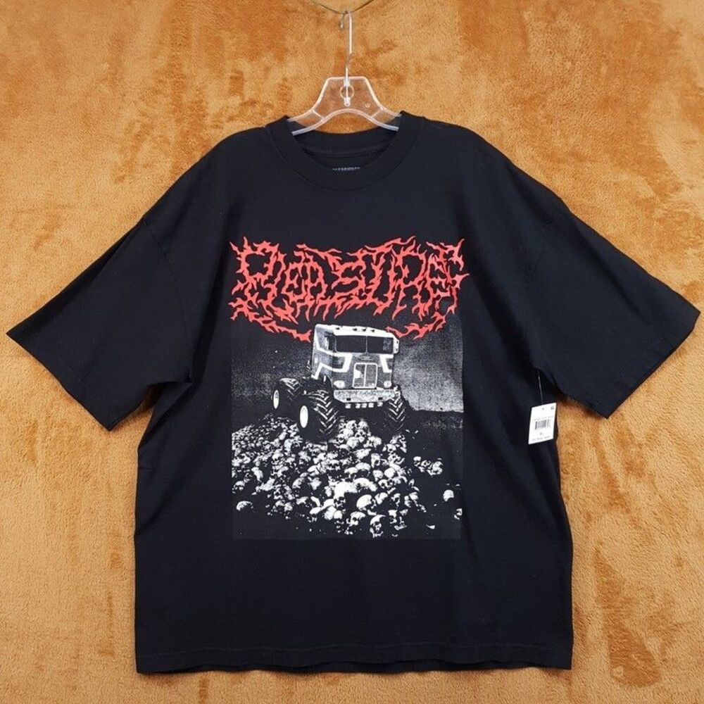 PLEASURES Shirt Mens XL Black Pullover Crew Off Road Graphic Logo T-Shirt